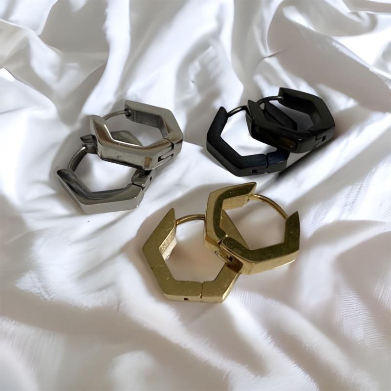 嬉好飾【S.E.＇s HOUSE】 幾何 六邊形 六角形 易扣式耳環 【快速出貨】 現貨 304鋼 細針耳環 歐美風格-細節圖3