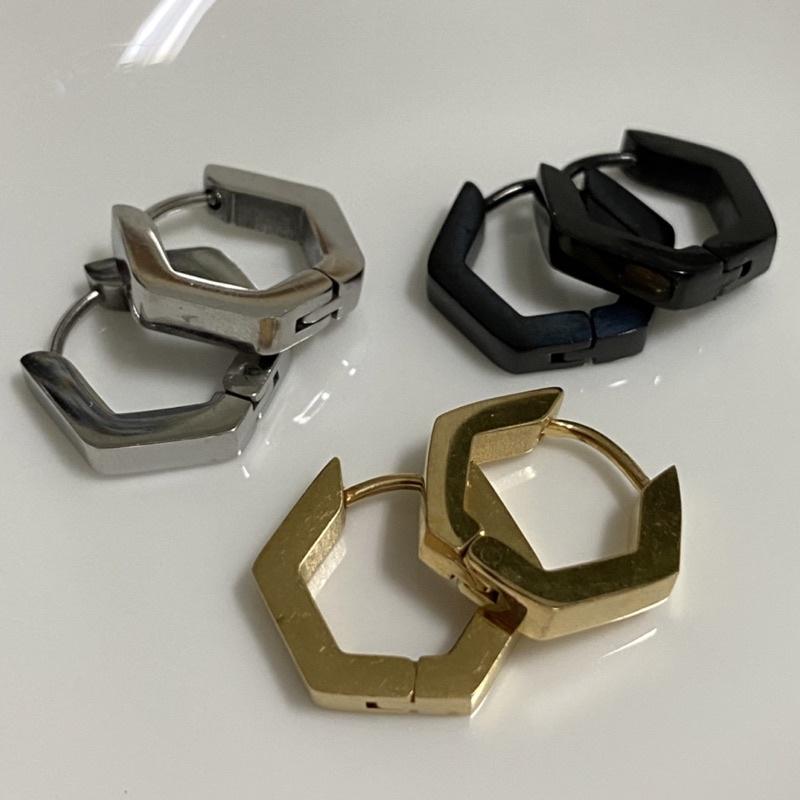 嬉好飾【S.E.＇s HOUSE】 幾何 六邊形 六角形 易扣式耳環 【快速出貨】 現貨 304鋼 細針耳環 歐美風格-細節圖5