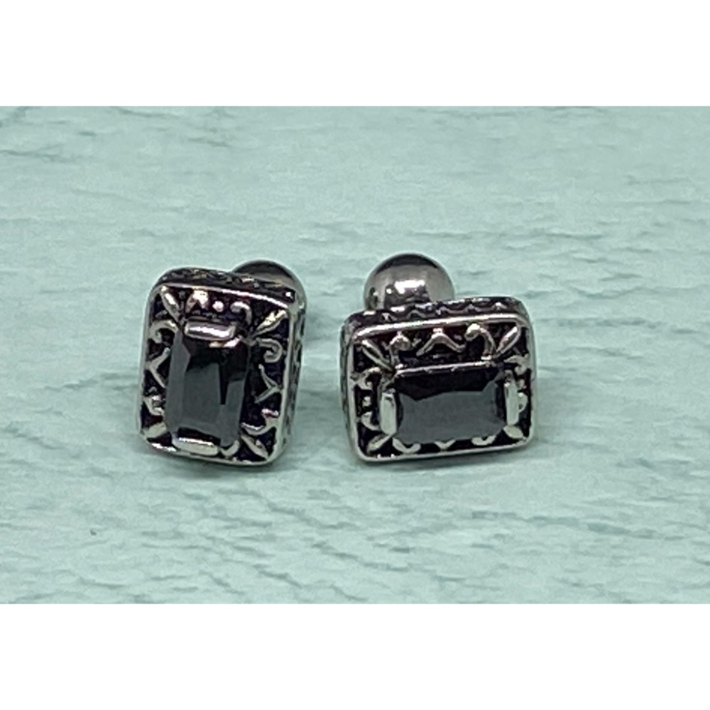 【嬉好飾】台灣製 316 醫療鋼 個性 黑色 歐洲鑽  支架滾花邊  後扣圓珠式鎖式 耳針 耳環-細節圖2