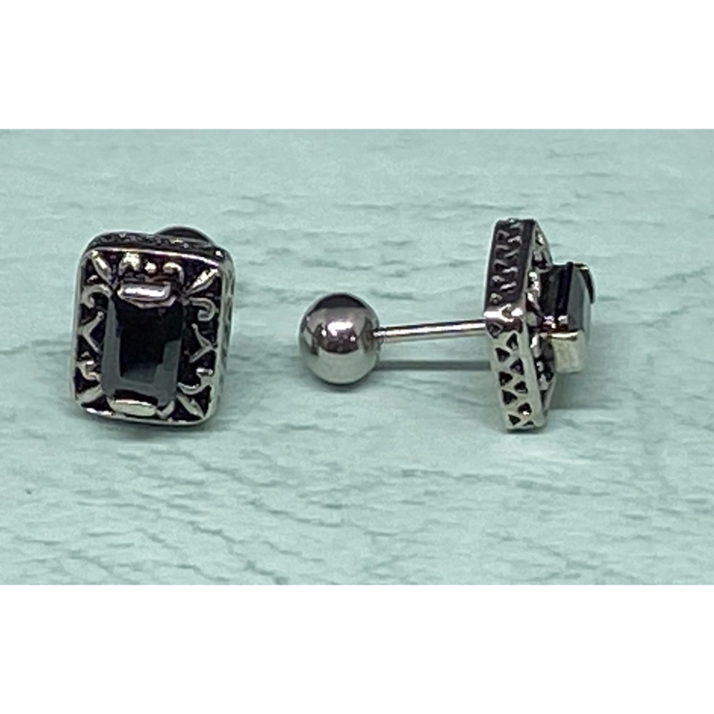 【嬉好飾】台灣製 316 醫療鋼 個性 黑色 歐洲鑽  支架滾花邊  後扣圓珠式鎖式 耳針 耳環-細節圖3