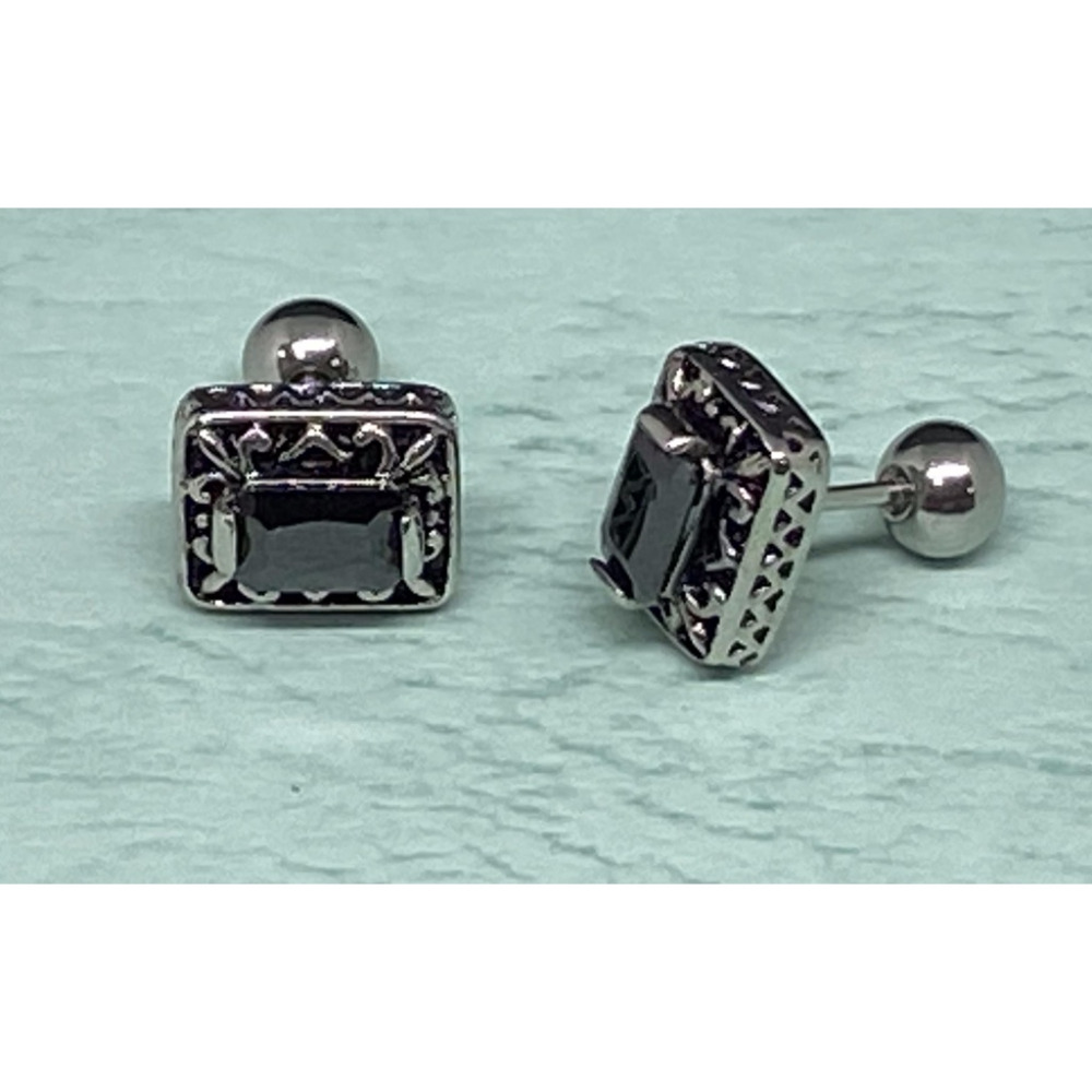 【嬉好飾】台灣製 316 醫療鋼 個性 黑色 歐洲鑽  支架滾花邊  後扣圓珠式鎖式 耳針 耳環-細節圖4