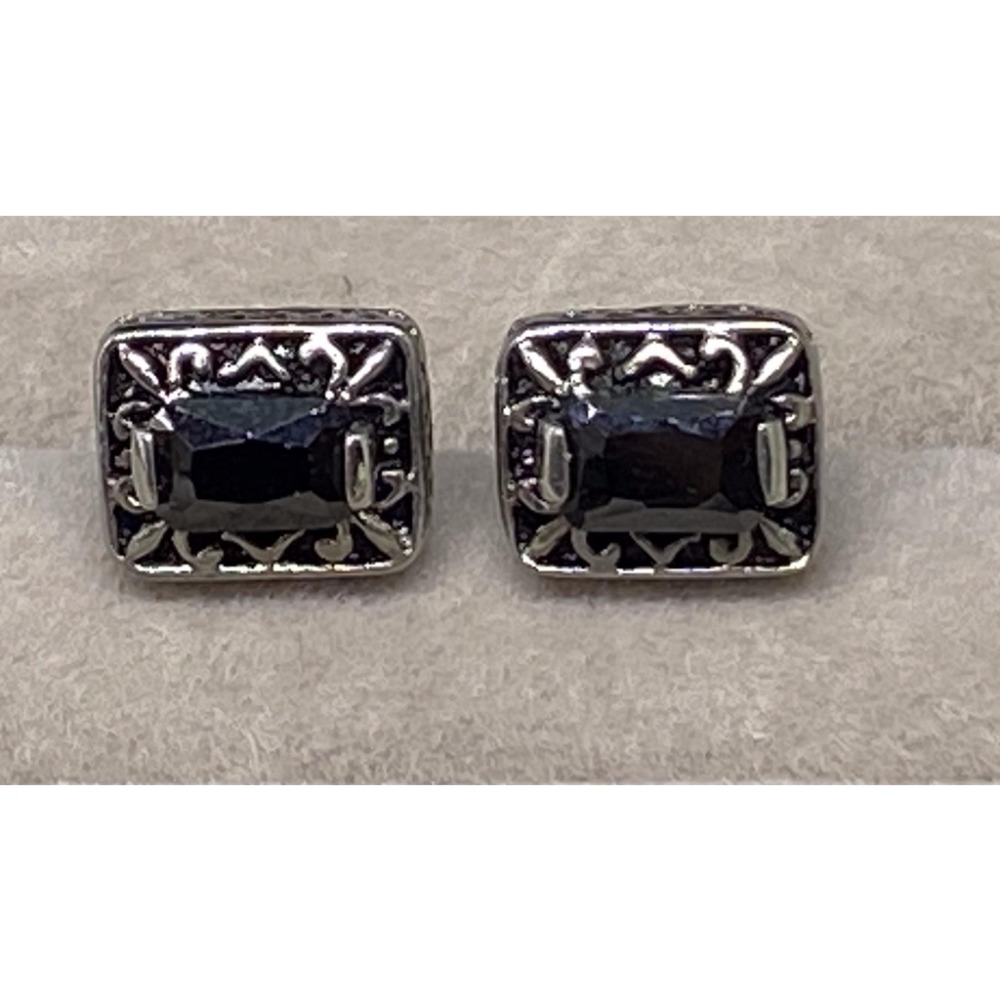 【嬉好飾】台灣製 316 醫療鋼 個性 黑色 歐洲鑽  支架滾花邊  後扣圓珠式鎖式 耳針 耳環-細節圖5