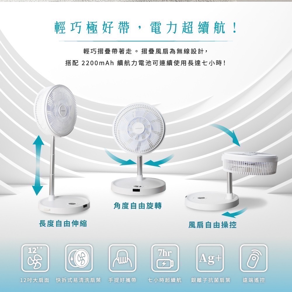 YAMADA 12吋 多功能 折疊 DC 風扇 YUF-12KW010-細節圖2