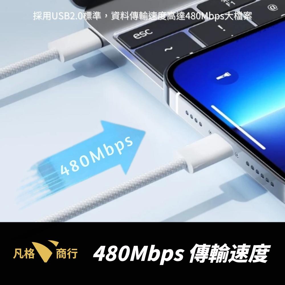Type-C 240W PD 編織 快充線 | USB 傳輸 60W 充電線 適用 蘋果 iPhone 16 三星 安卓-細節圖3