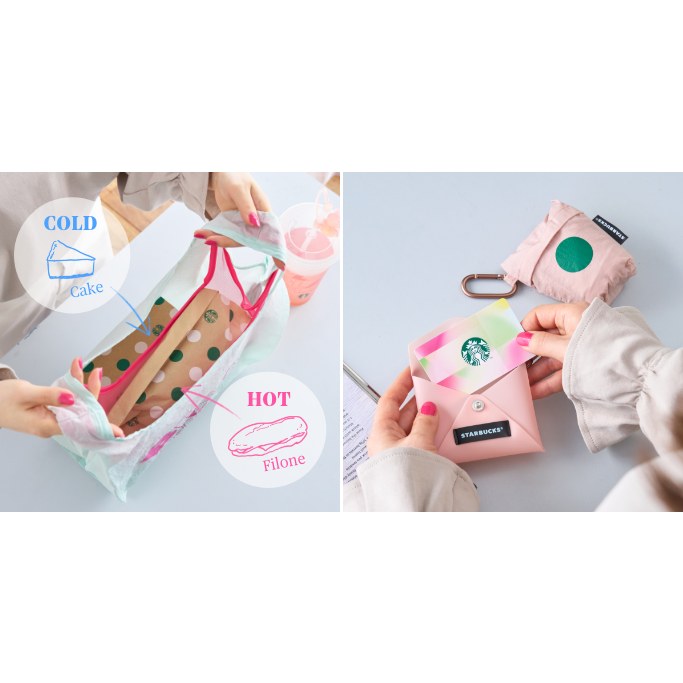 ［吉力揪愛買］日本星巴克2025春季限定2層式TOGO 環保購物袋+收納包及卡片包 藍色/粉色-細節圖2