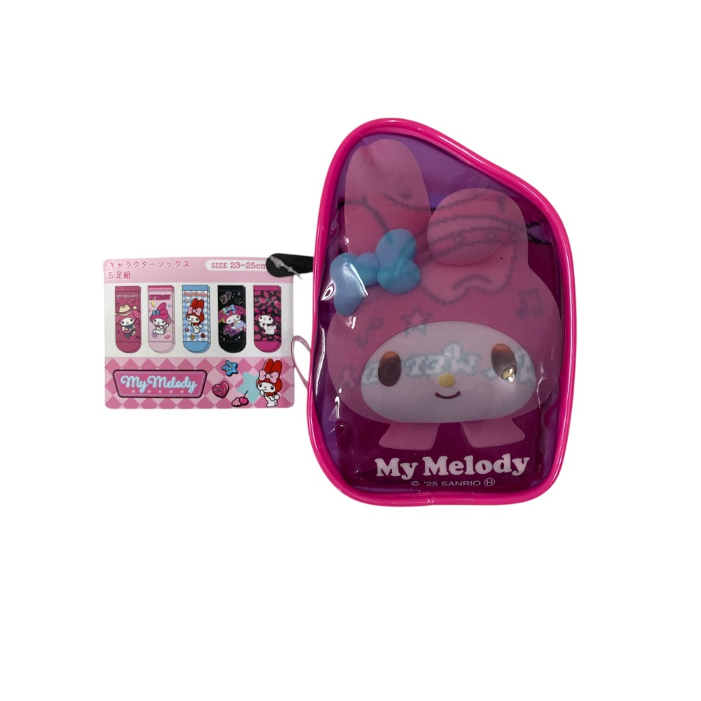 ［吉力揪愛買］日本三麗鷗2025黃金週店舖限定販售-美樂蒂襪子快樂包-5入/包-細節圖2