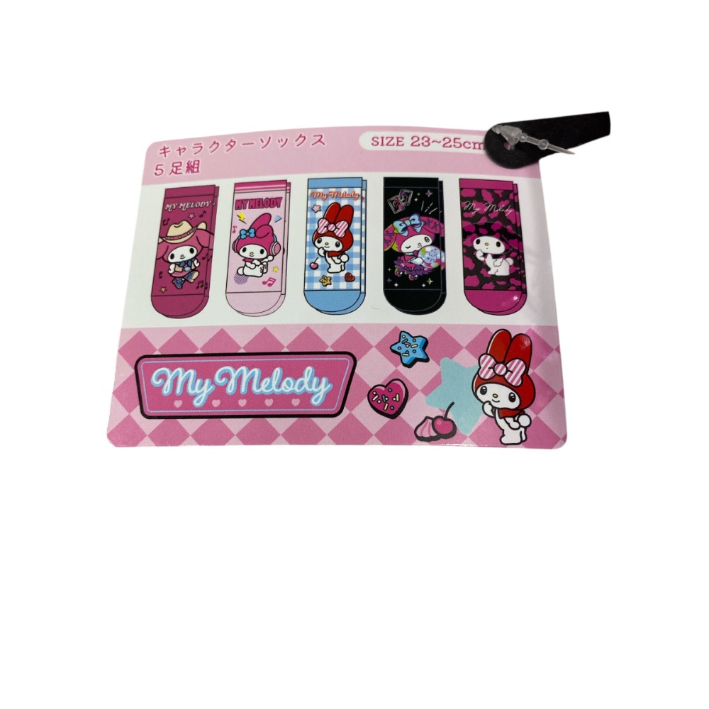 ［吉力揪愛買］日本三麗鷗2025黃金週店舖限定販售-美樂蒂襪子快樂包-5入/包-細節圖3