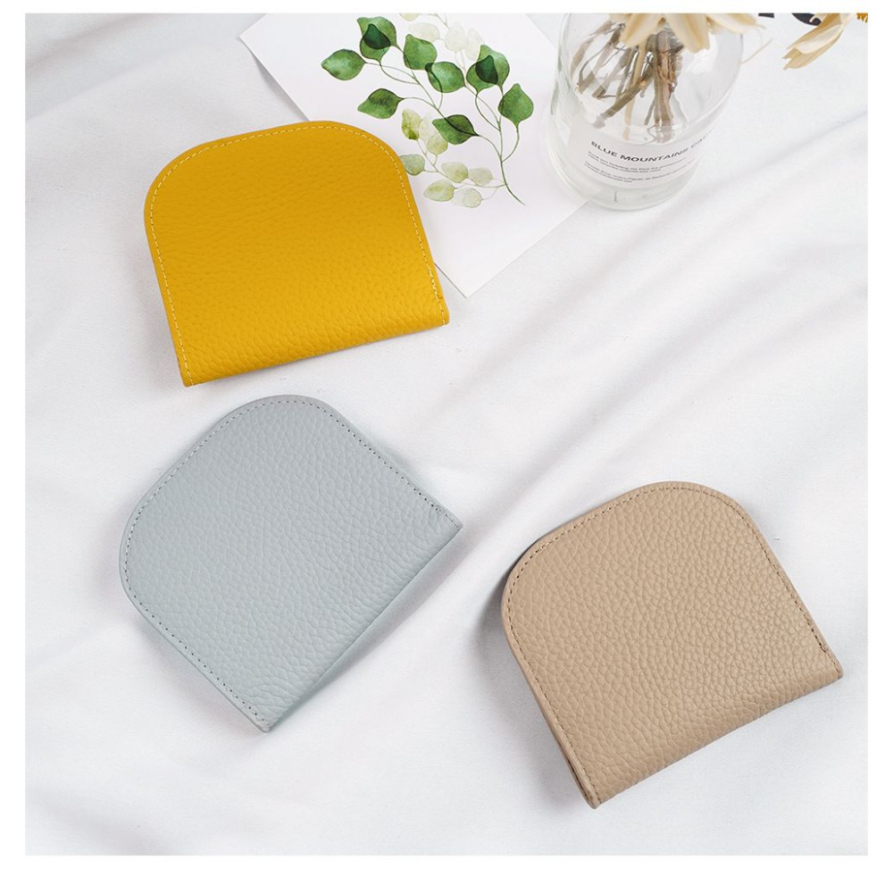理塔。現貨真皮超薄多色時尚半月型彎月型短夾小錢包 素色款-細節圖2