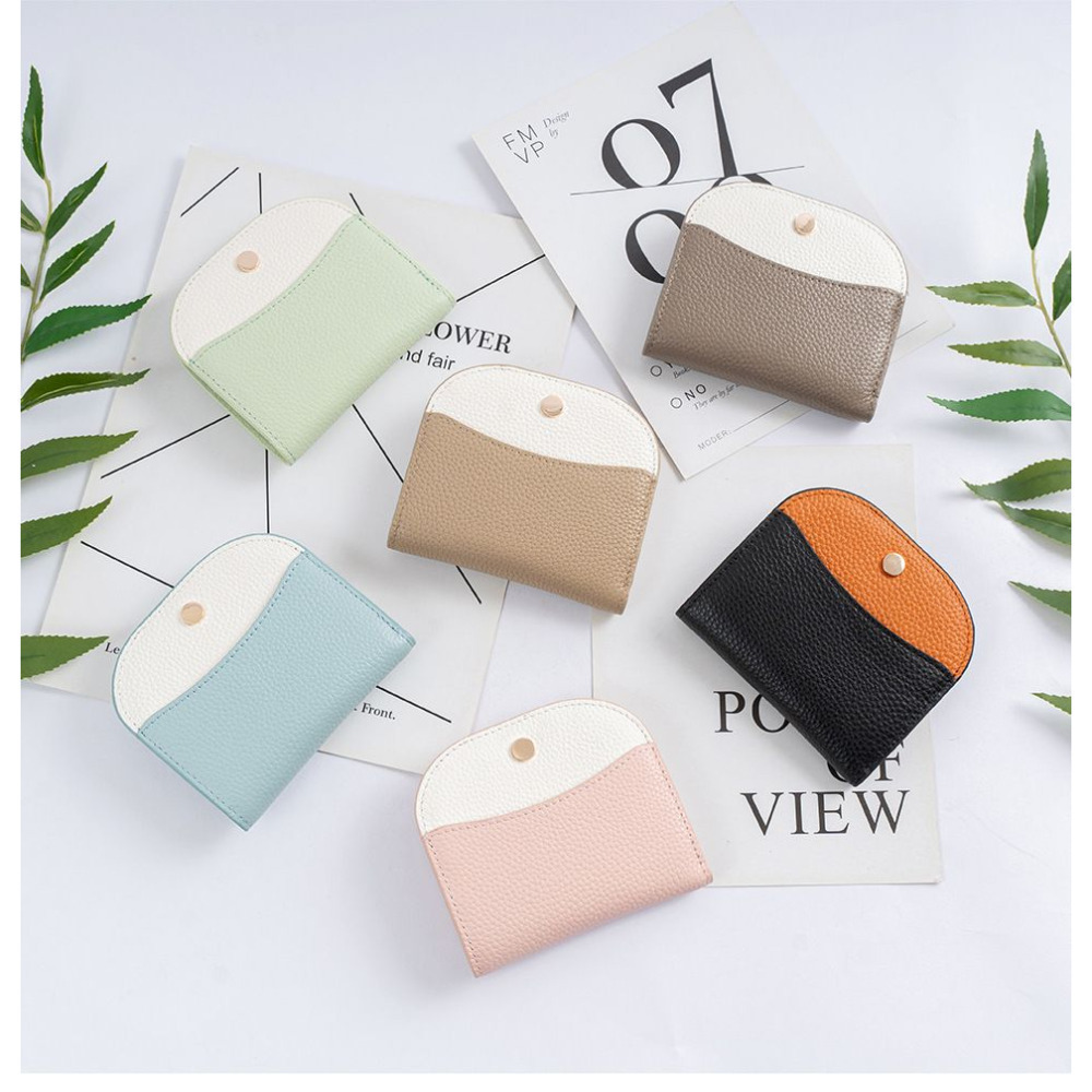 理塔。現貨真皮超薄多色時尚半月型彎月型短夾小錢包 撞色款-細節圖2