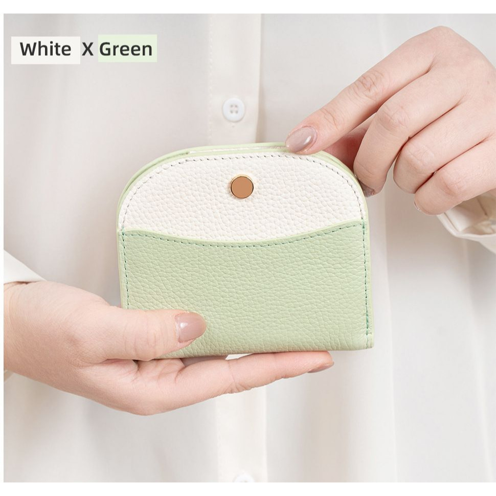 理塔。現貨真皮超薄多色時尚半月型彎月型短夾小錢包 撞色款-規格圖7