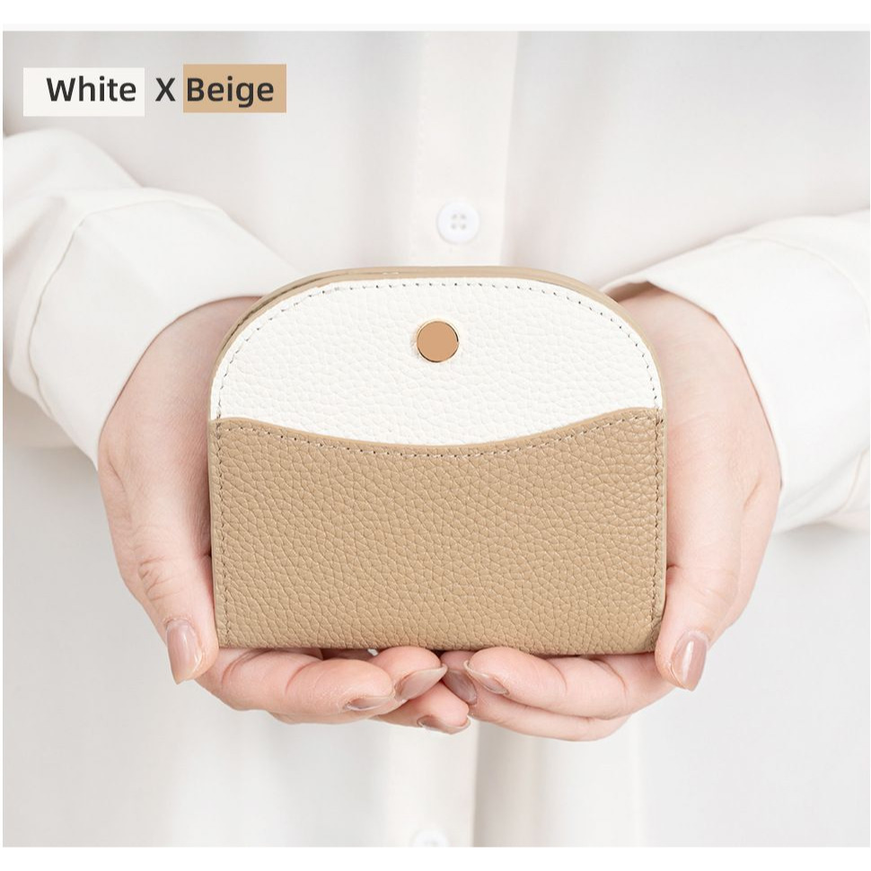 理塔。現貨真皮超薄多色時尚半月型彎月型短夾小錢包 撞色款-規格圖6