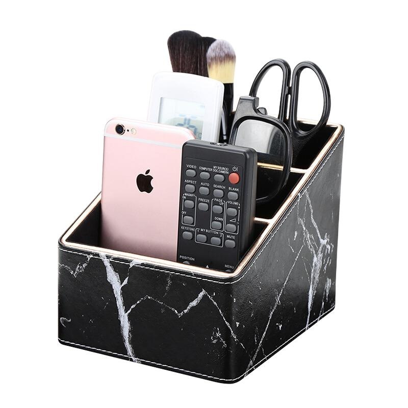桌上收納盒 桌面收納盒 置物盒 分隔盒 整理盒 遙控器收納盒 化妝品收納盒 文具收納盒 大理石紋收納盒-細節圖2