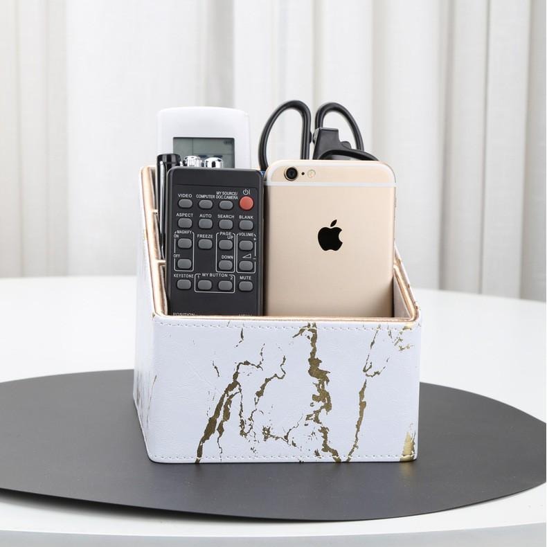 桌上收納盒 桌面收納盒 置物盒 分隔盒 整理盒 遙控器收納盒 化妝品收納盒 文具收納盒 大理石紋收納盒-細節圖3