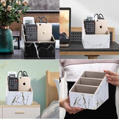 桌上收納盒 桌面收納盒 置物盒 分隔盒 整理盒 遙控器收納盒 化妝品收納盒 文具收納盒 大理石紋收納盒-細節圖4