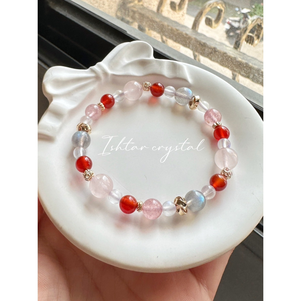 姊妹款💃設計款149｜紅瑪瑙·粉晶·草莓晶·拉長石·藍月光-細節圖5