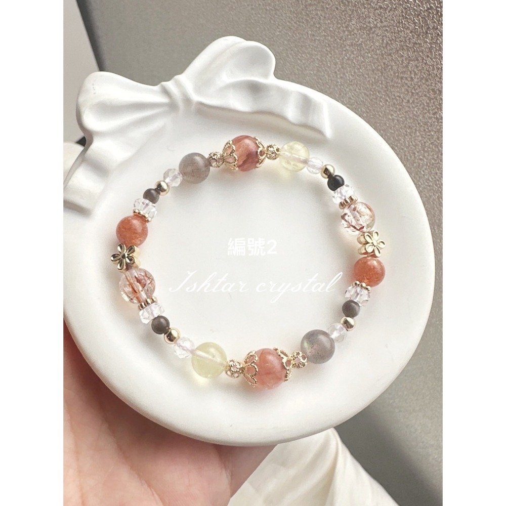 強力推薦❣️姊妹款2.1（紅）小改款🔸設計款130｜紅膠花·黑金超·金太陽石·檸檬黃水晶·紫拉長石·白水晶·銀曜石-細節圖2