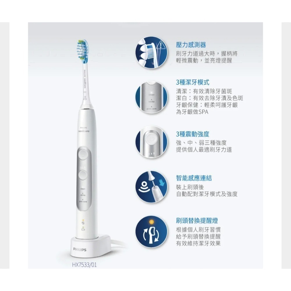 PHILIPS 飛利浦 Sonicare 智能護齦音波電動牙刷 HX7533/01(雙入組)+鑽石刷頭一入 台灣公司貨-細節圖5