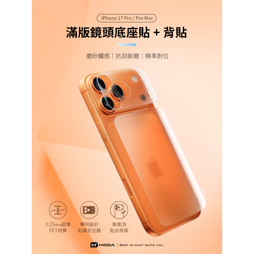 HODA iPhone 17 Pro / Pro Max 滿版鏡頭底座貼 + 霧面背貼-細節圖2