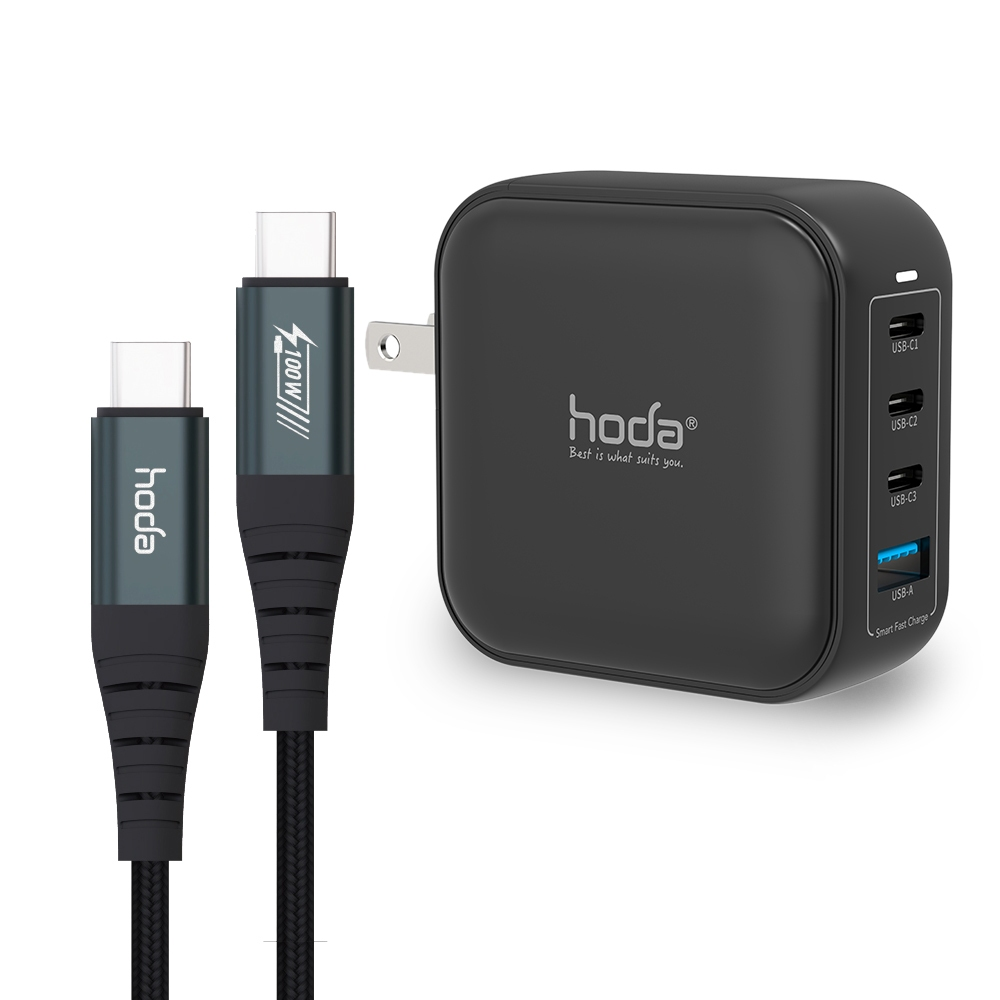 hoda 100W GaN氮化鎵智慧方型四孔充電頭 豆腐頭 (內附100W C to C充電線)-規格圖9