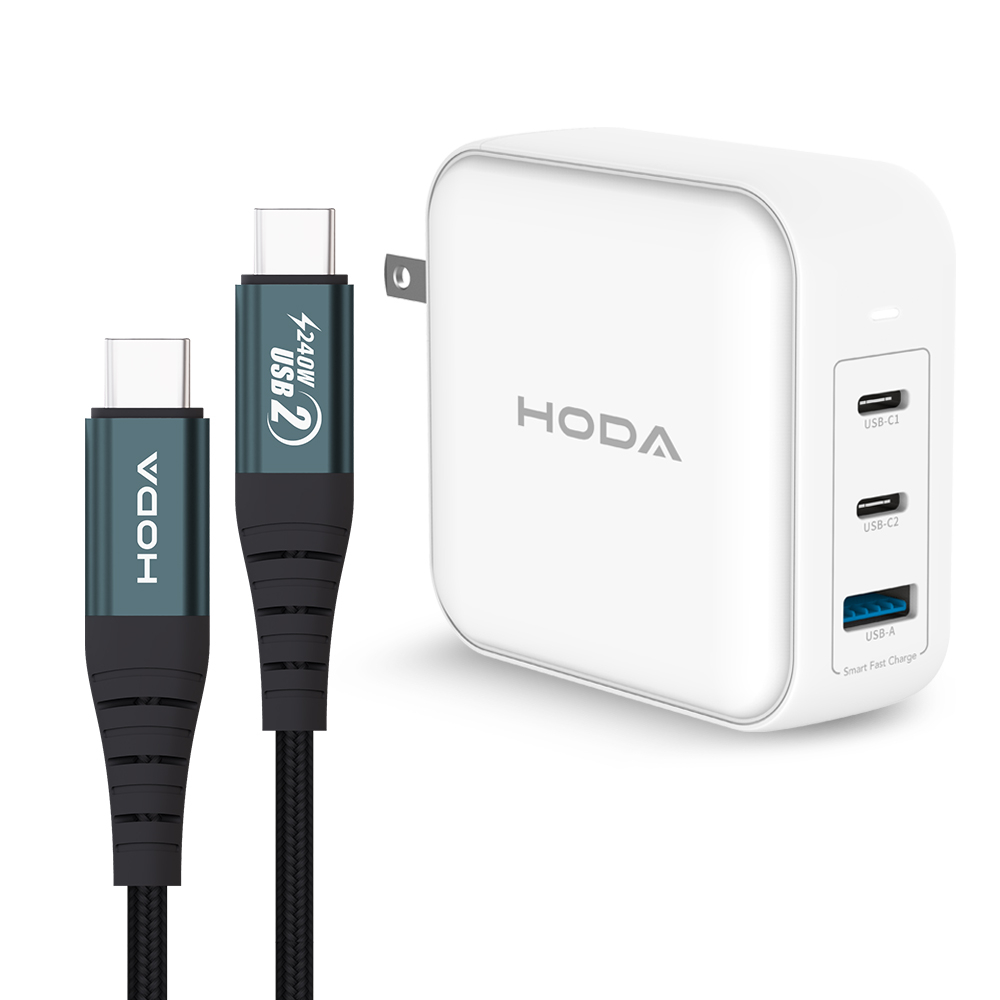 HODA 140W GaN氮化鎵智慧方型四孔電源供應器 / 極速智能充電器 (內附 240W C to C充電線)-規格圖9