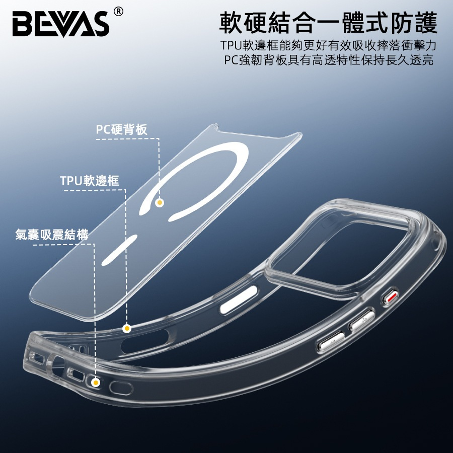 BEVAS 晶盾磁吸軍規防摔殼 Magsafe iPhone 17 Pro Max 全包加厚四角氣囊手機殼 透明殼-細節圖6