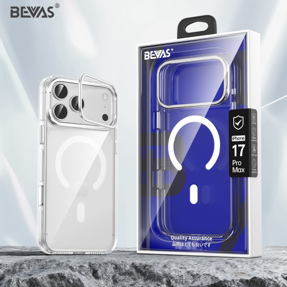 【日本 BEVAS】永不發黃 磁吸鏡頭支架透明殼 iPhone 17 全系列手機殼 防摔殼 保護殼 支架殼-細節圖2