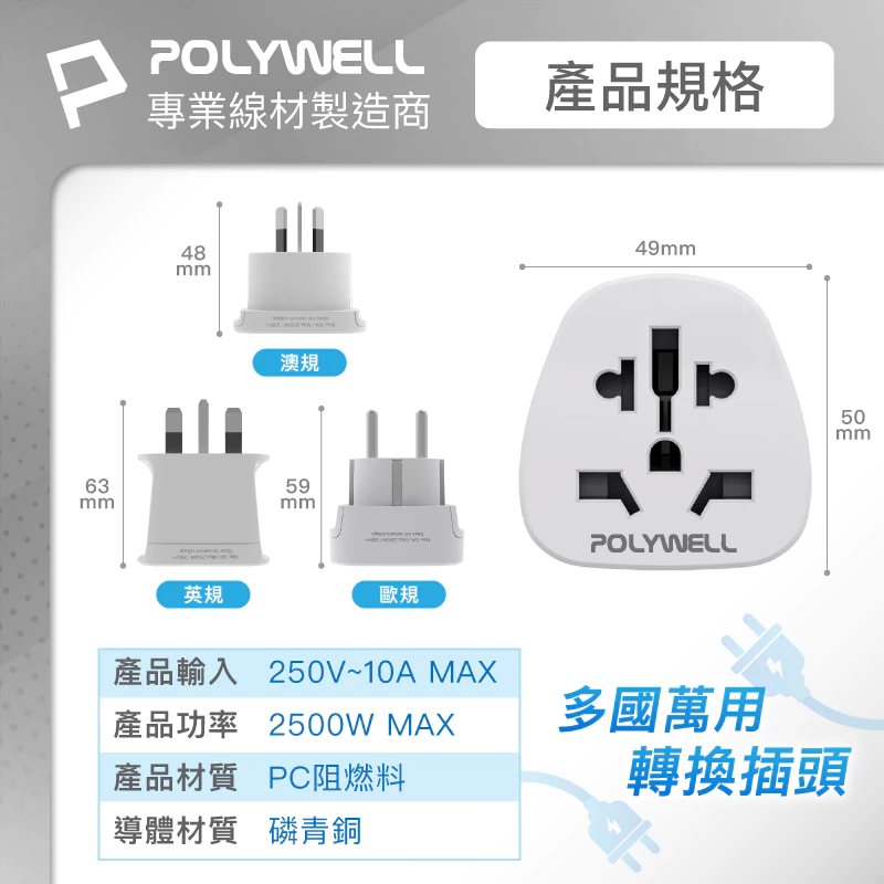 POLYWELL 多國轉接插頭 萬國旅行轉接頭 澳規 英規 歐規 插頭轉接 出國旅行必備 寶利威爾-細節圖9