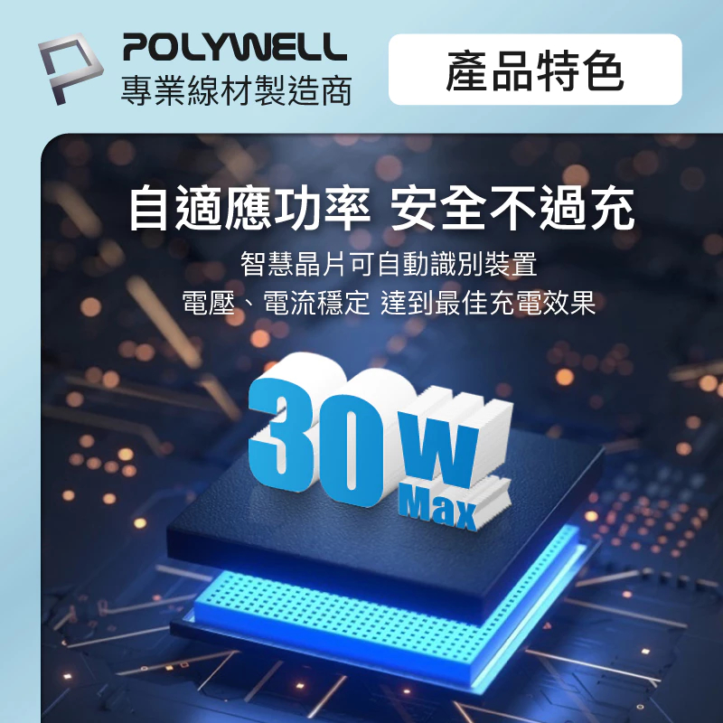 POLYWELL 30W三孔PD快充頭 雙USB-C+USB-A 數位顯示充電器 BSMI認證 寶利威爾 台灣現貨-細節圖6