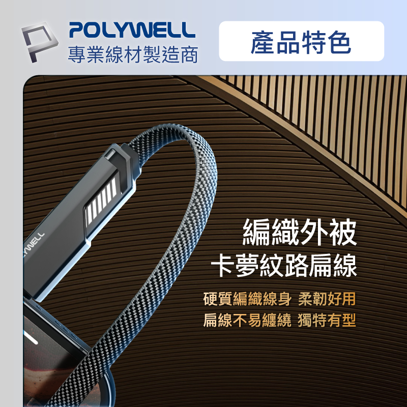POLYWELL 四合一機甲PD編織快充線 USB+C+Lightning 適用蘋果 i15 安卓 寶利威爾 台灣現貨-細節圖7