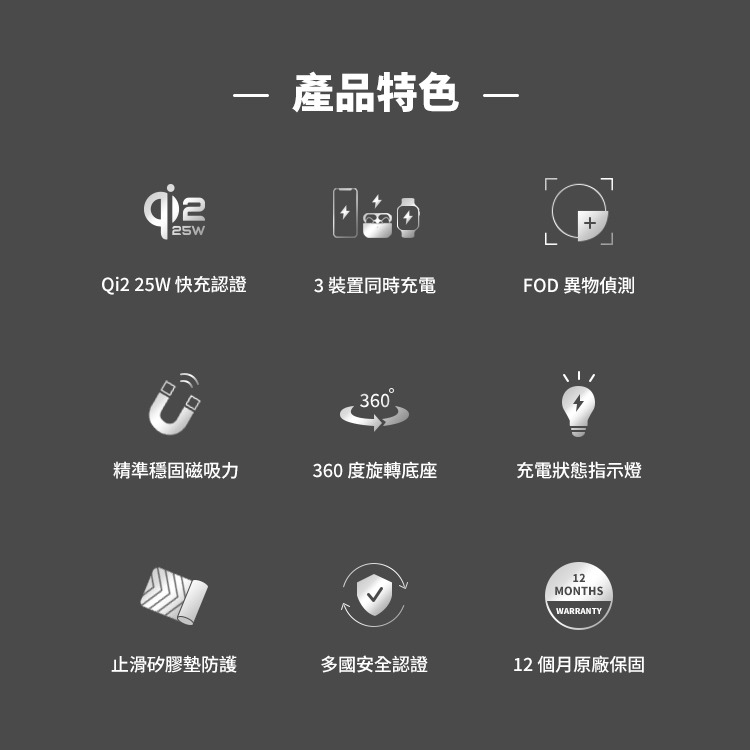 LaPO Qi2 25W 3合1磁吸無線充電座 LW-02 快充 無線充電盤 無線充電座 apple watch-細節圖3