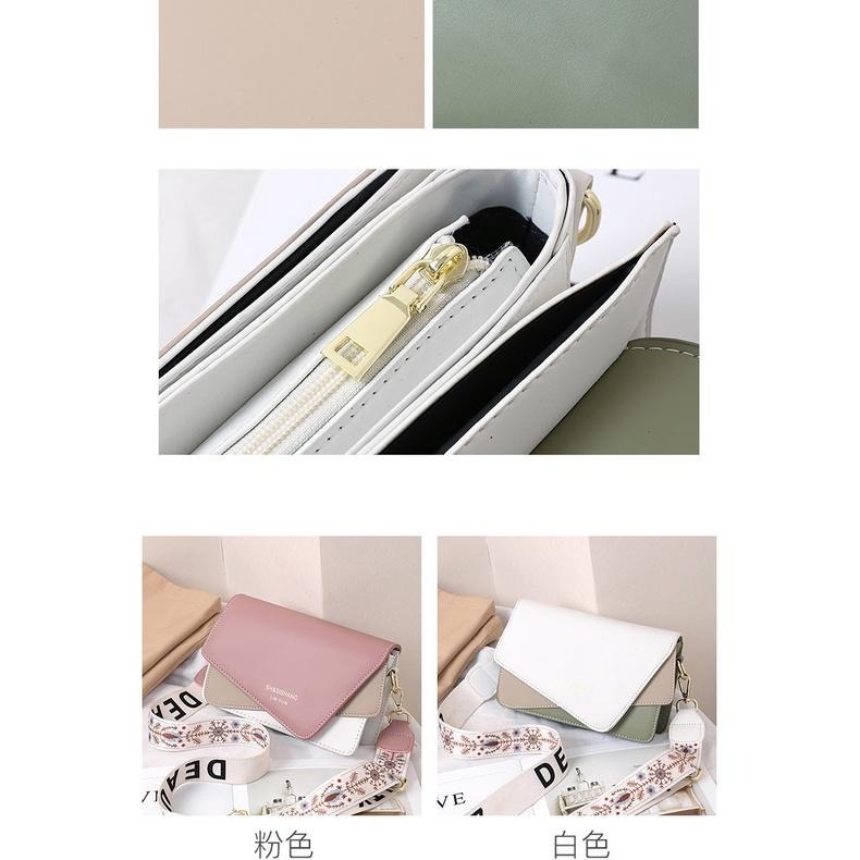 韓版包百搭拼接包 側背包時尚撞色翻蓋方包 寬背帶字母單肩斜跨包 方包 女雙色包2023 小廢包 小方包單肩包生日禮物-細節圖7