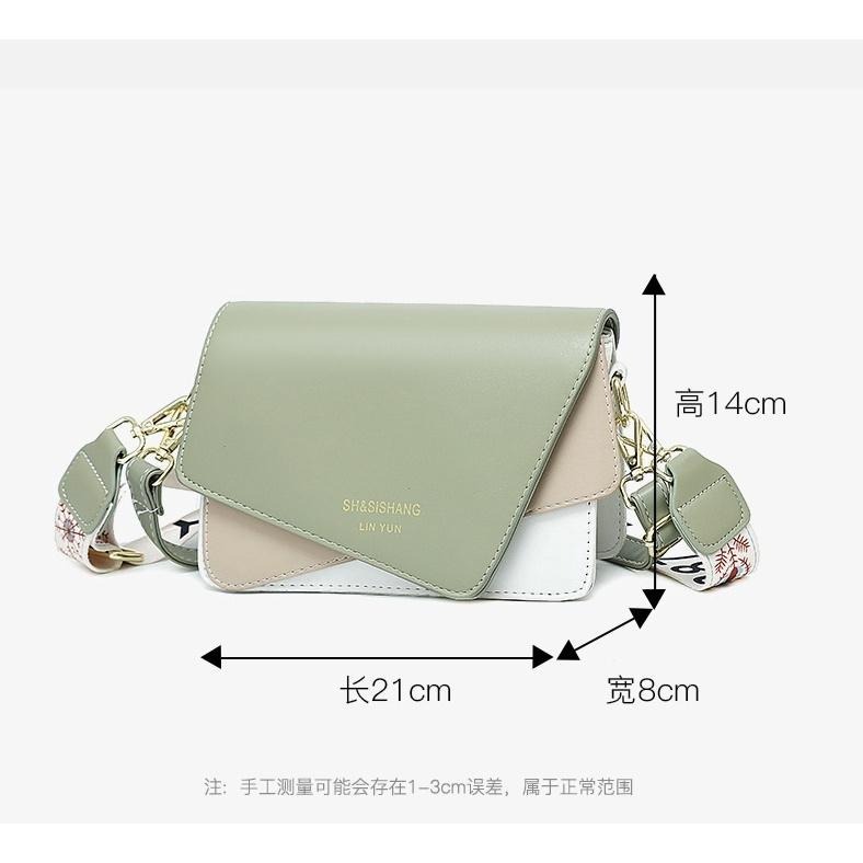 韓版包百搭拼接包 側背包時尚撞色翻蓋方包 寬背帶字母單肩斜跨包 方包 女雙色包2023 小廢包 小方包單肩包生日禮物-細節圖9