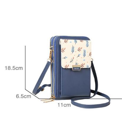 韓版時尚ins潮簡約百搭清新樹葉印花撞色觸控手機包 包 單肩斜挎 零錢包 時尚鑰匙包學生上班族逛街旅遊約會 生日禮物-細節圖2