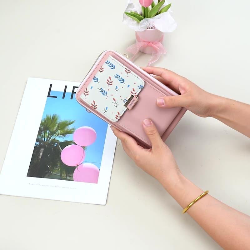 韓版時尚ins潮簡約百搭清新樹葉印花撞色觸控手機包 包 單肩斜挎 零錢包 時尚鑰匙包學生上班族逛街旅遊約會 生日禮物-細節圖3