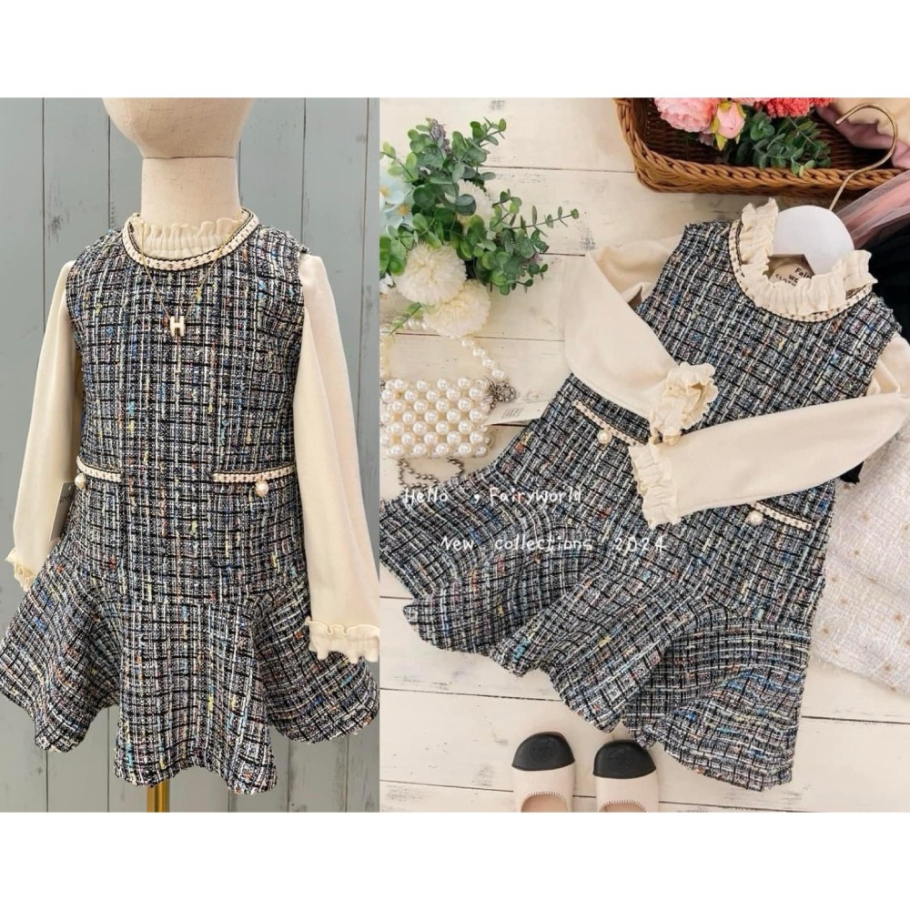 利好【24H出貨】台灣現貨 FairyWorld 韓風 小香款 套裝 童裝 兒童套裝 韓版童裝 下裙 女童  平價童裝-細節圖2