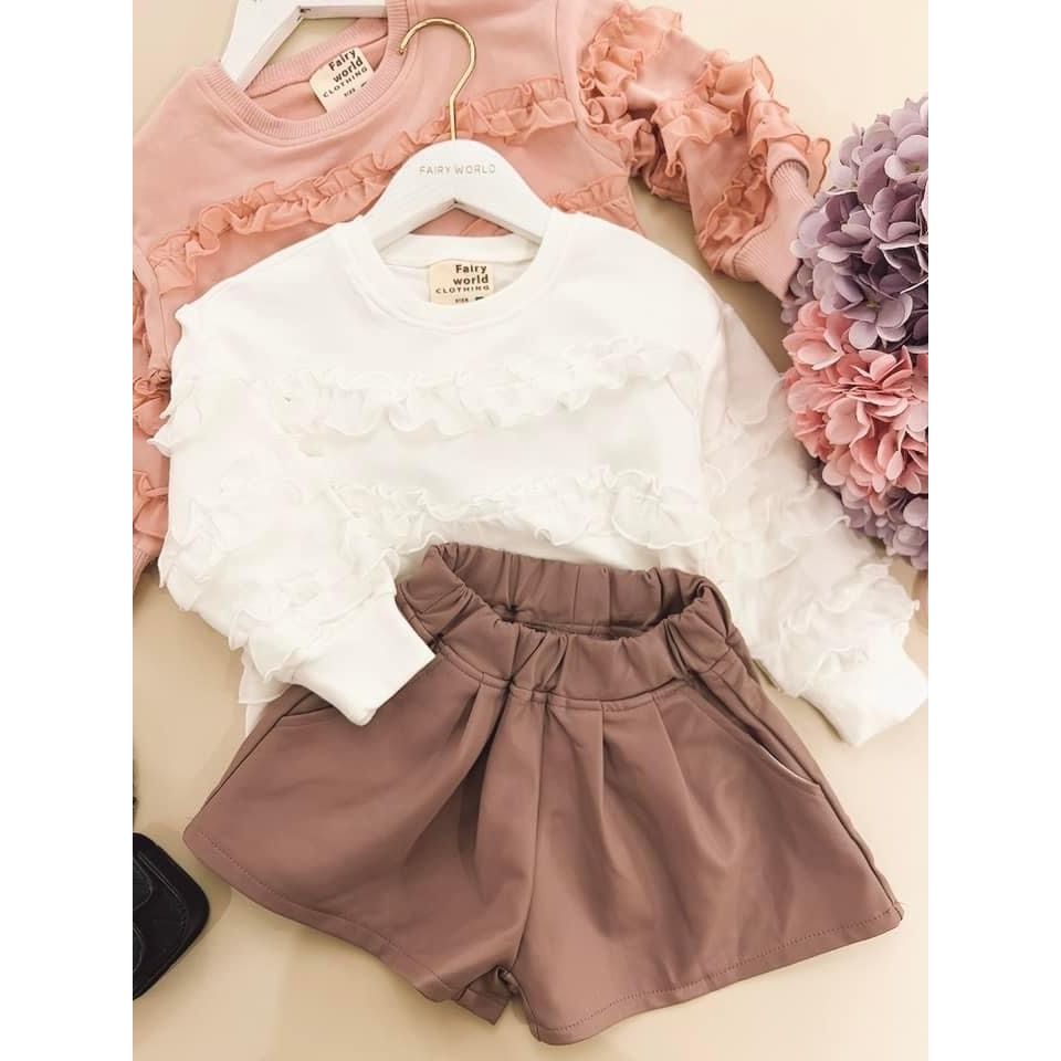 利好【24H出貨】台灣現貨 FairyWorld 韓風 口袋皮褲 套裝 童裝 兒童套裝 韓版童裝 下裙 女童 平價童裝-細節圖2