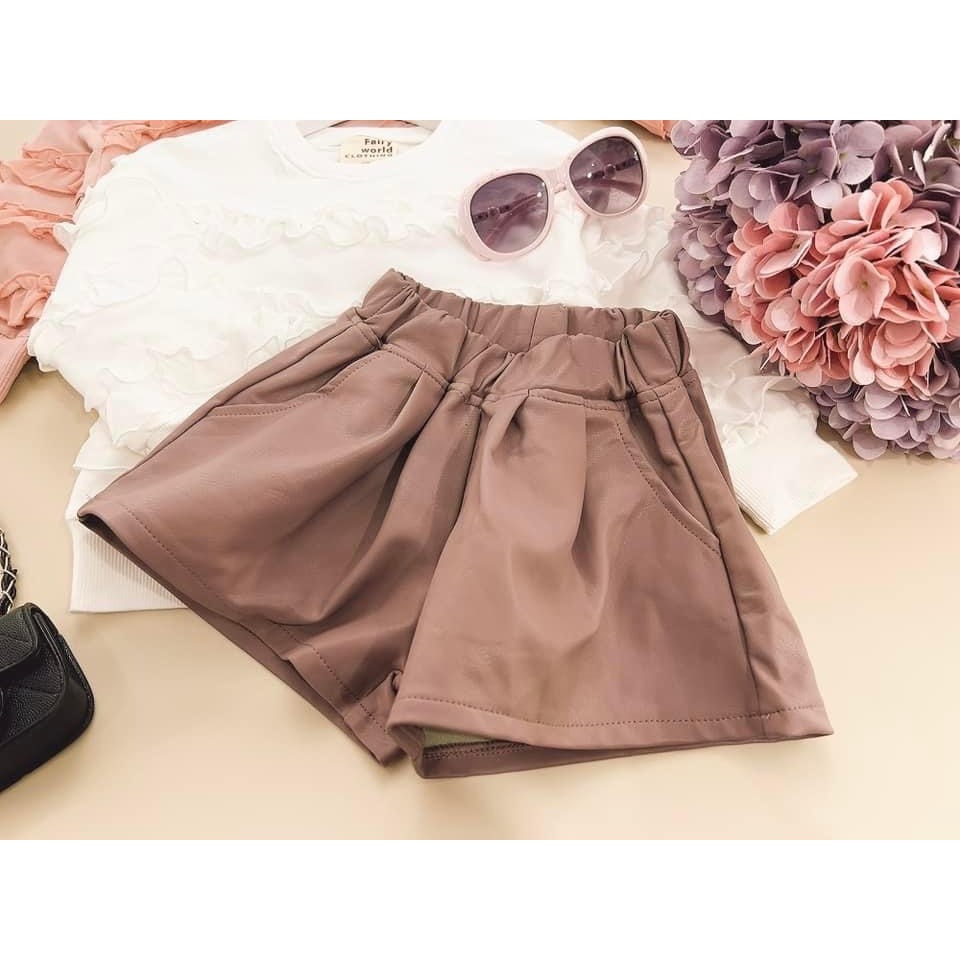 利好【24H出貨】台灣現貨 FairyWorld 韓風 口袋皮褲 套裝 童裝 兒童套裝 韓版童裝 下裙 女童 平價童裝-細節圖3