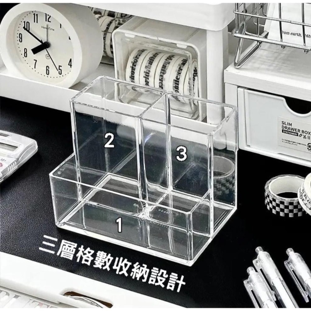 『利好』快速出貨 台灣現貨 壓克力筆筒 學生桌面收納盒 辦公室輕奢高級感筆盒 書桌透明文具筆桶 化妝品盒 收納盒 收納架-細節圖2