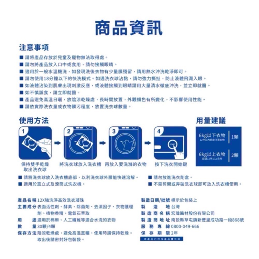『利好』宏瑋 12X強洗淨高效洗衣凝珠 去漬抗菌防瞞防霉 30入 衣物洗衣球 無磷 無螢光劑 買5送去漬棒-細節圖8