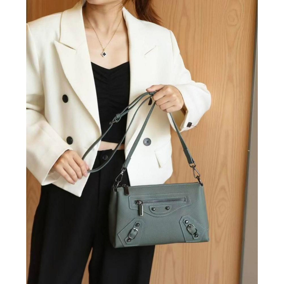 時尚女包 牛皮兩用包 三夾層 斜背包 肩背包 側背包-規格圖5