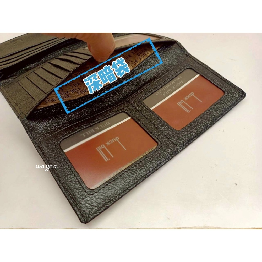 duckbill薄款3折長夾(無扣子) 牛皮 長夾DB11K-49 黑色-細節圖3