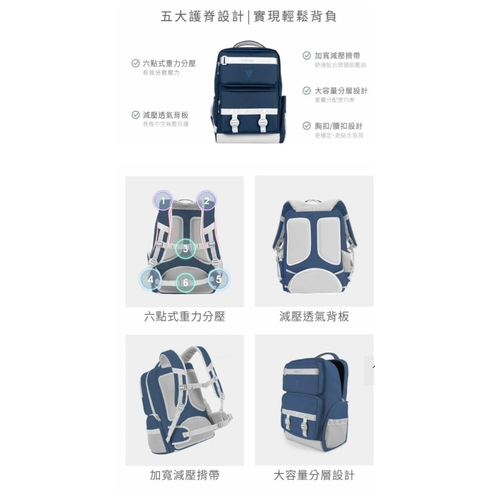 UnMe Goodday日安輕量護脊書包-M軍藍，漾紫，麥米(U2011)-細節圖8