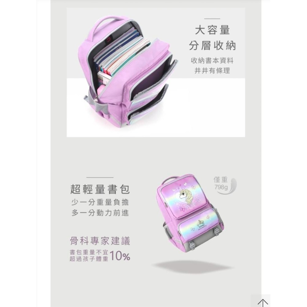 UnMe 悠樂輕護脊背包-  M 蝶戀 幻紫小馬(U2010)，  仙蒂公主粉色，紫色-細節圖2