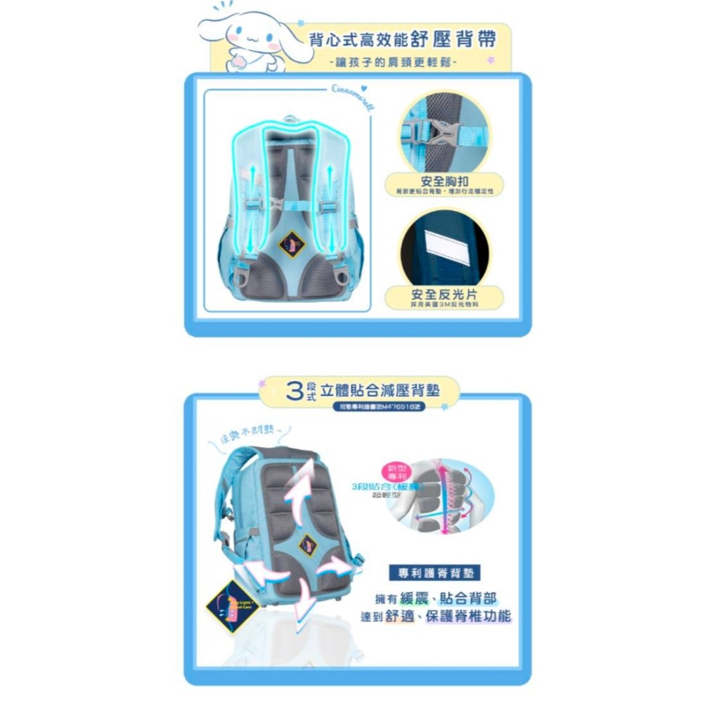 【IMPACT】怡寶 | 大耳狗喜拿Cinnamoroll經典學院護脊書包-粉藍 IMCM5022LB-細節圖3