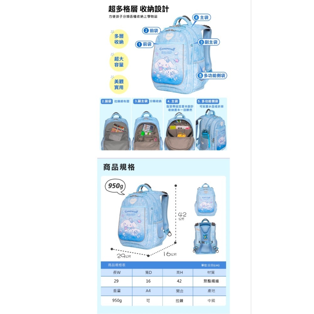 【IMPACT】怡寶 | 大耳狗喜拿Cinnamoroll-成長型護脊書包-淺藍 IMCM302LB-細節圖7