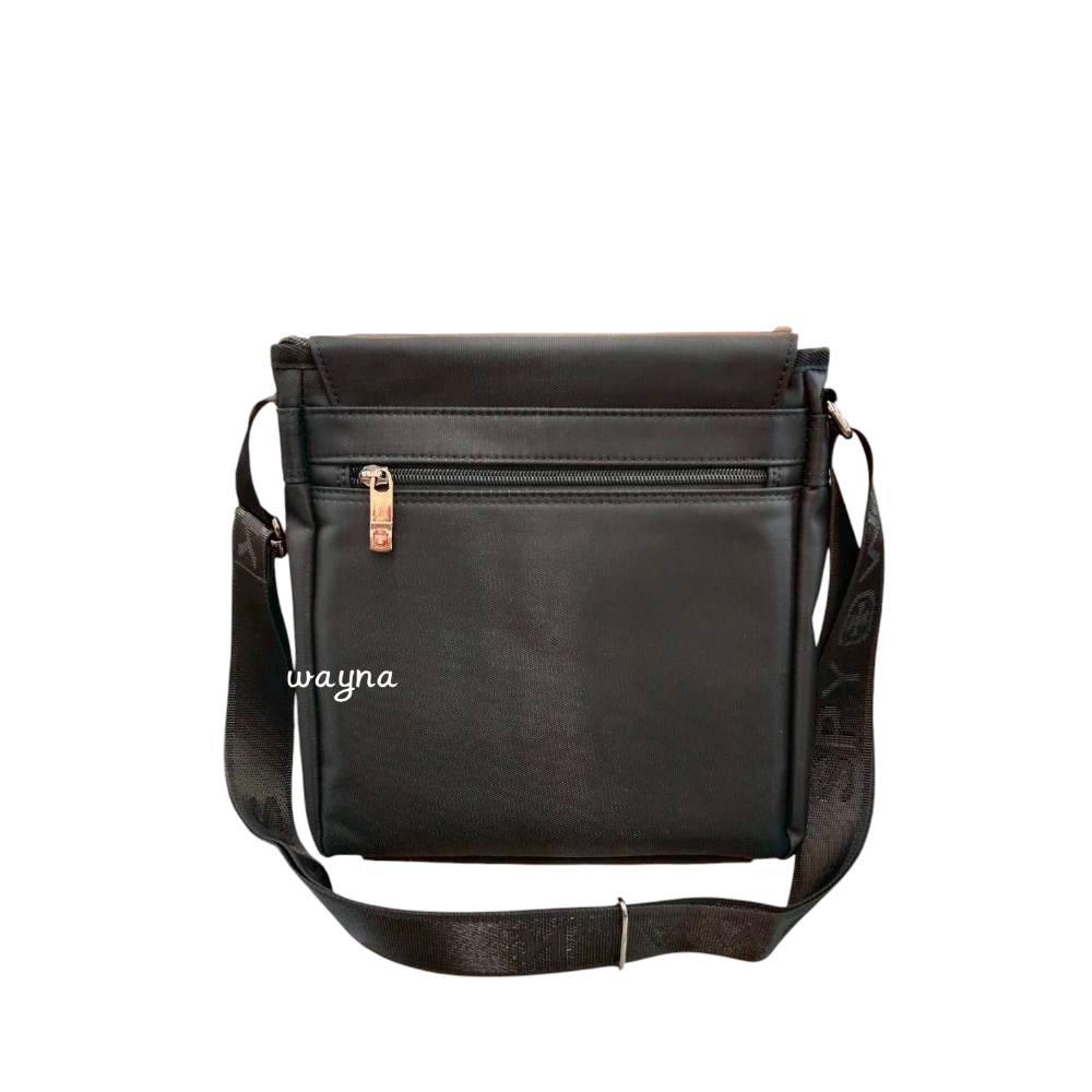 SPYWALK斜背包   1944-1黑色 中款  直立翻蓋-細節圖3