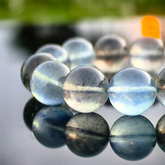 ╭＊一圖一物＊╮天然魔鬼海藍寶手鍊 14.5mm 手圍16 手串 晶礦 水晶-細節圖2