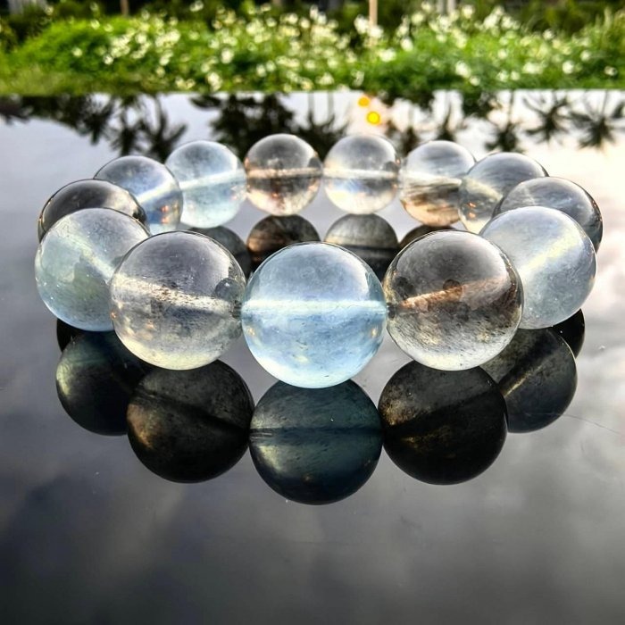 ╭＊一圖一物＊╮天然魔鬼海藍寶手鍊 14.5mm 手圍16 手串 晶礦 水晶-細節圖4