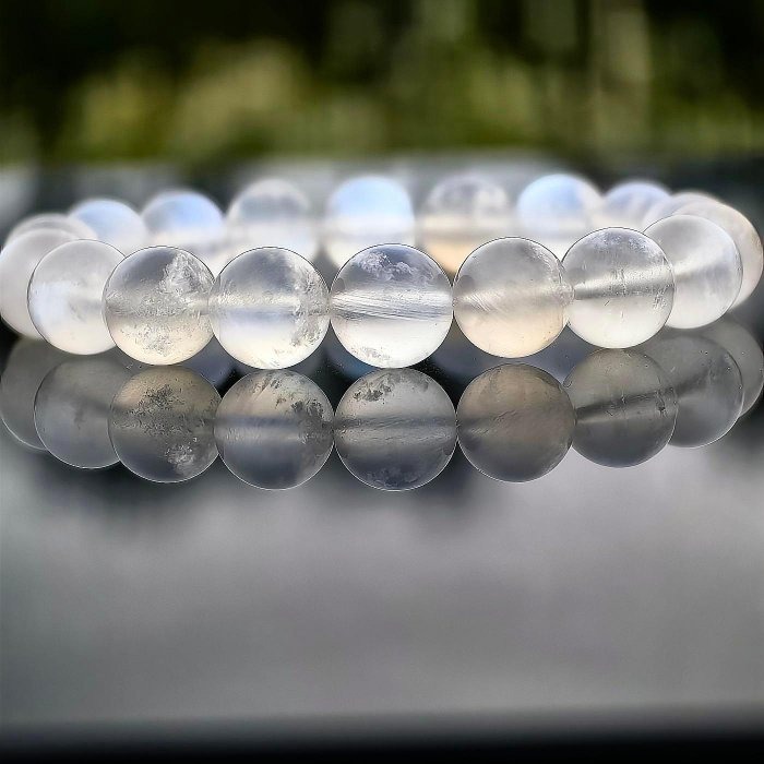 ╭＊一圖一物＊╮天然粉底藍月光手鍊 10.7mm 手圍16.5 月光石 晶礦 水晶-細節圖5