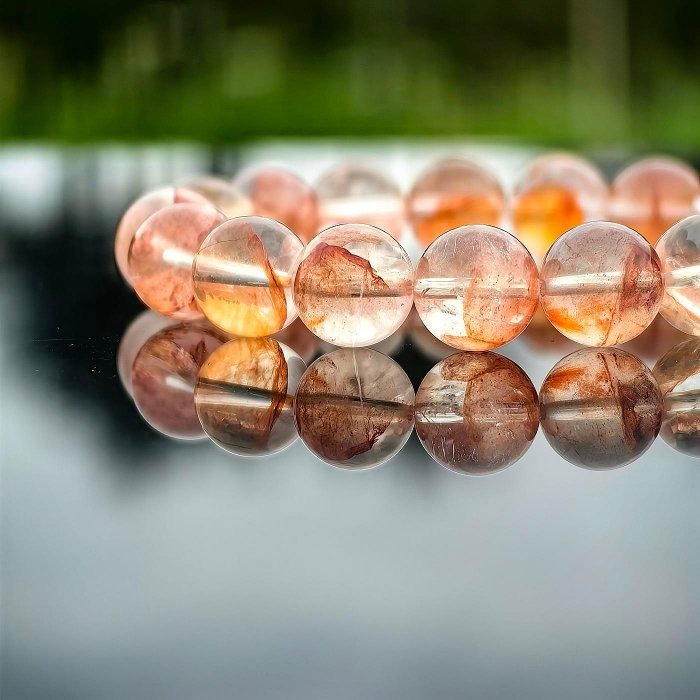 ╭＊落日餘暉＊╮天然血橙紅膠花水晶手鍊11.2mm 手圍16.5可加大 手串 手環 水晶DIY 招財 增加人緣-細節圖2